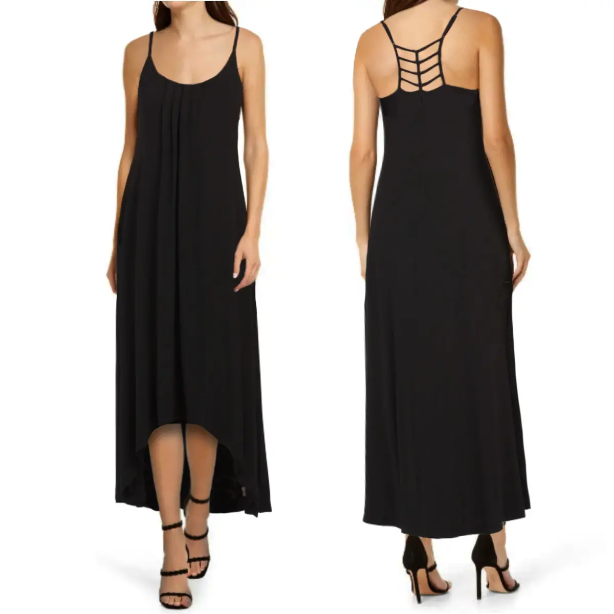Nicole Miller High Low Hem Lightweight Strappy Ladder Back Maxi Dress 1
