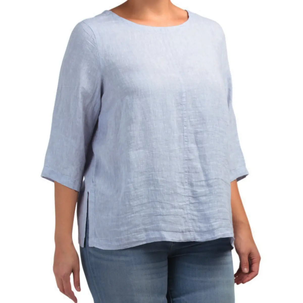 Nicole Miller Plus Back Button Side Slits Linen Blouse Tunic Top 1