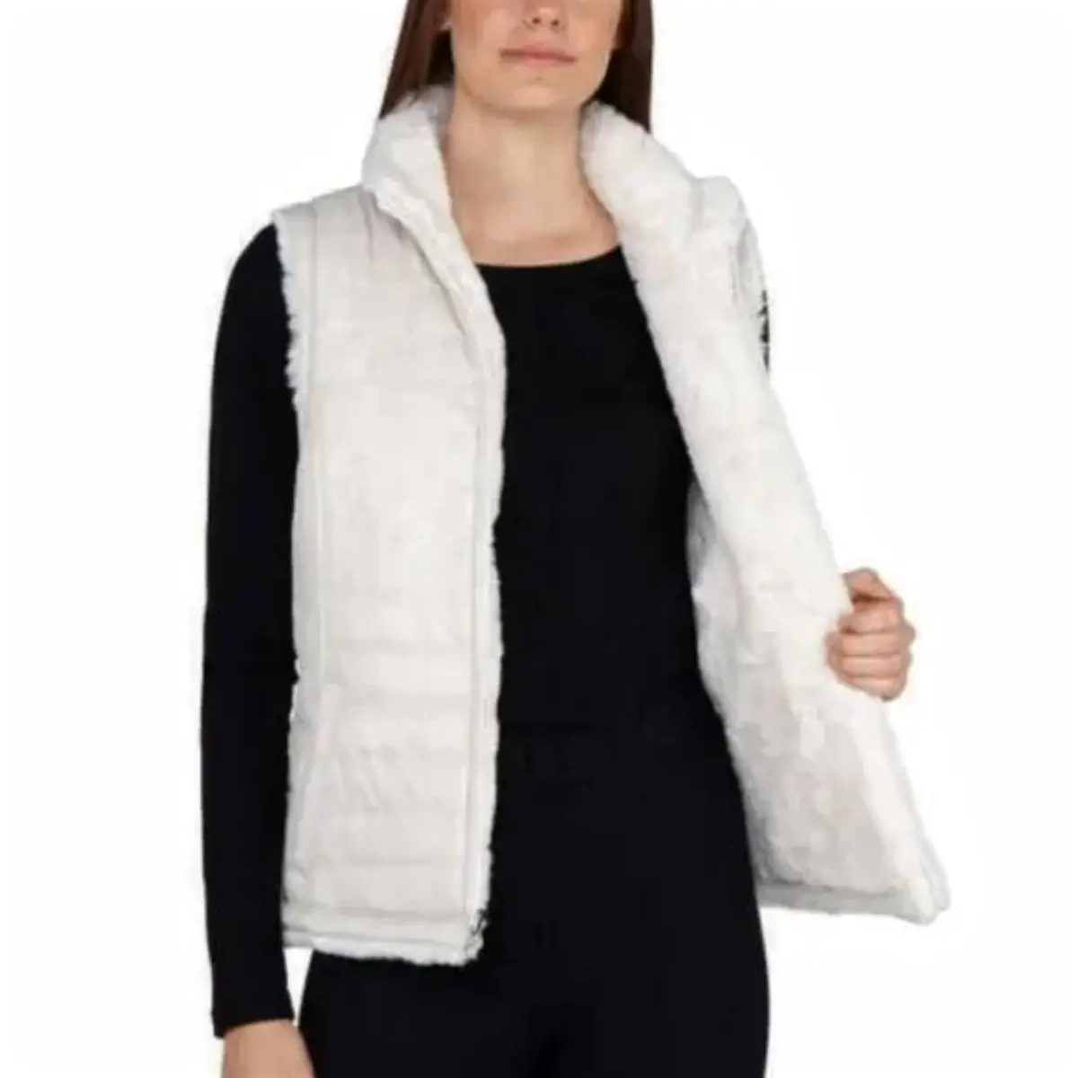 Nicole Miller Women's Plus Reversible Cozy Quilted Faux Fur Insulated Puffer Vest 1