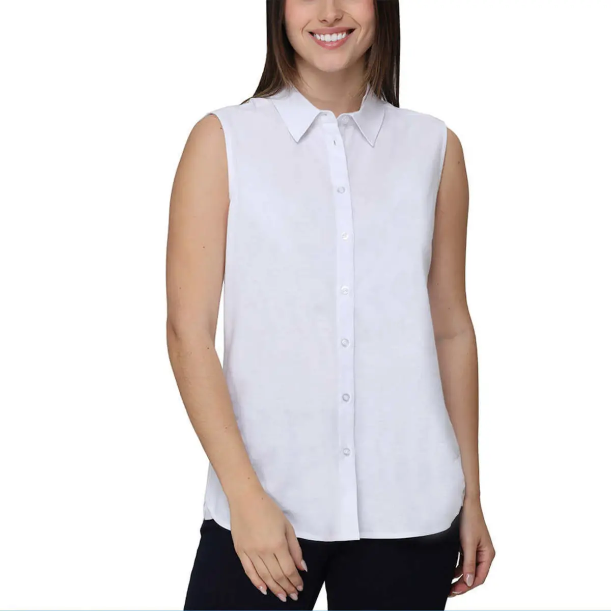 Nicole Miller Women's Linen Blend Sleeveless Top Button Front Blouse Tunic 1