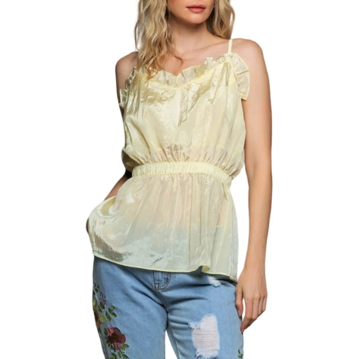 Pol Baby Ruffle Spaghetti Strap Urban City Peplum Top Camisole 1