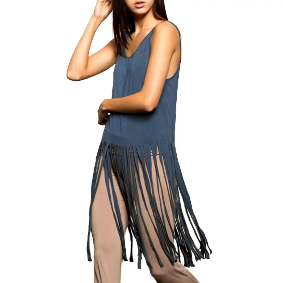 Pol Boho Extended Fringe Tunic Tank Top. 1