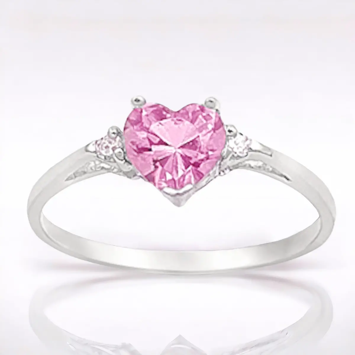 Fashion Women's 925 Sterling Silver Pink Stone Cz Heart Ring 1