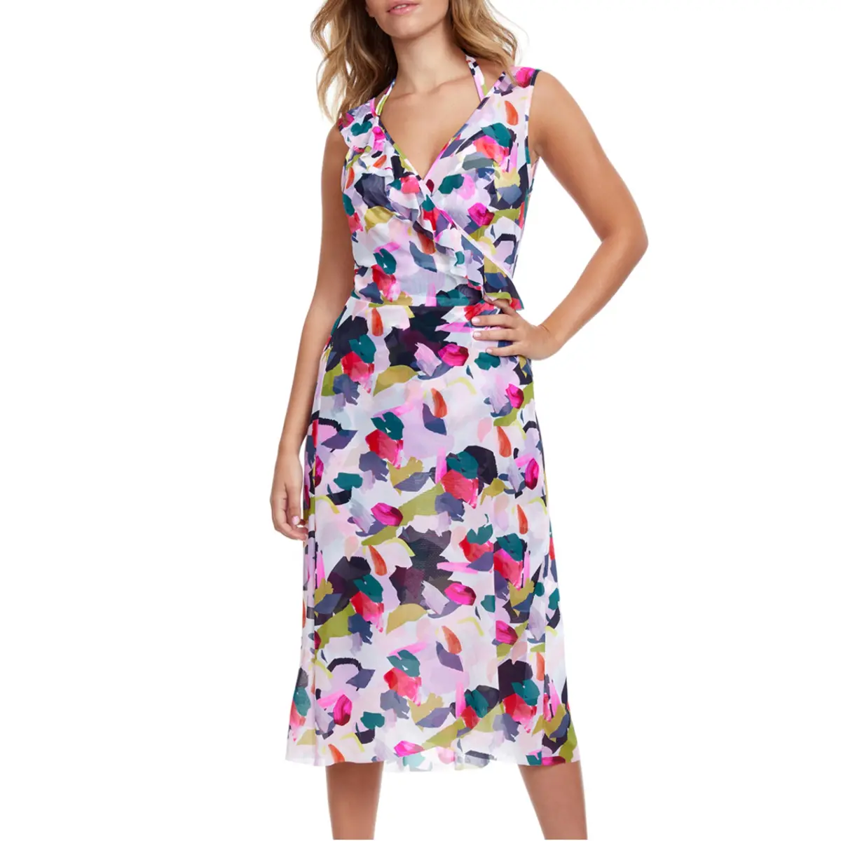 Profile By Gottex Canvas Wrap Sun Dress Ruffle Trim Beach Cover-Up 1