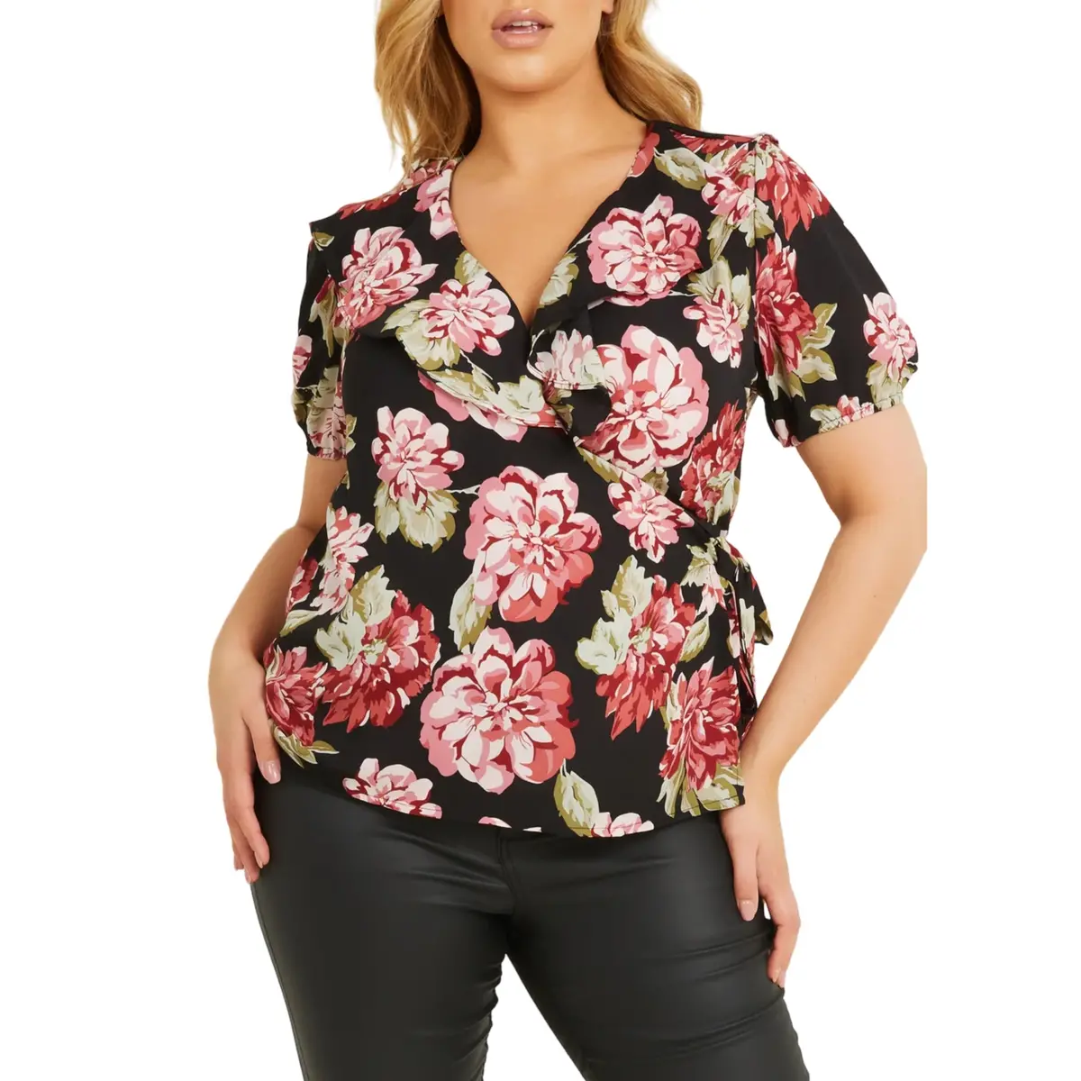 Quiz Women's Floral Print Surplice Neckline Wrap Blouse Top 1