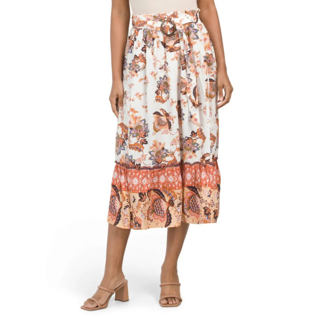 Rachel Rachel Roy Women's Linen Belted Floral Print Midi Skirt 1