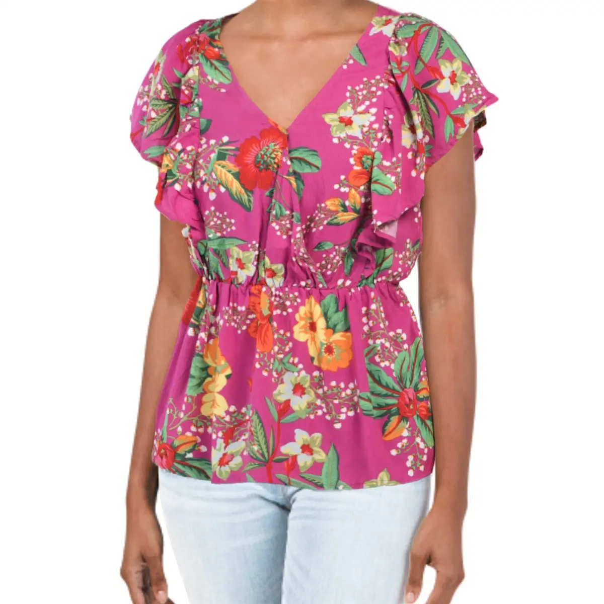 Rachel Zoe Floral Print Wrap Stile Tie Waistband Peplum Blouse Top 1
