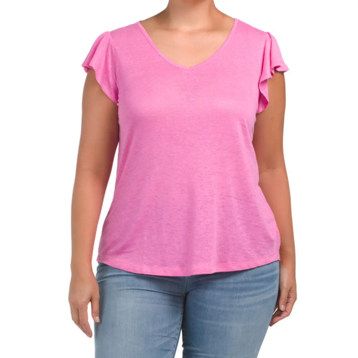 Rachel Zoe Plus Linen Flutter Sleeve T-Shirt 1