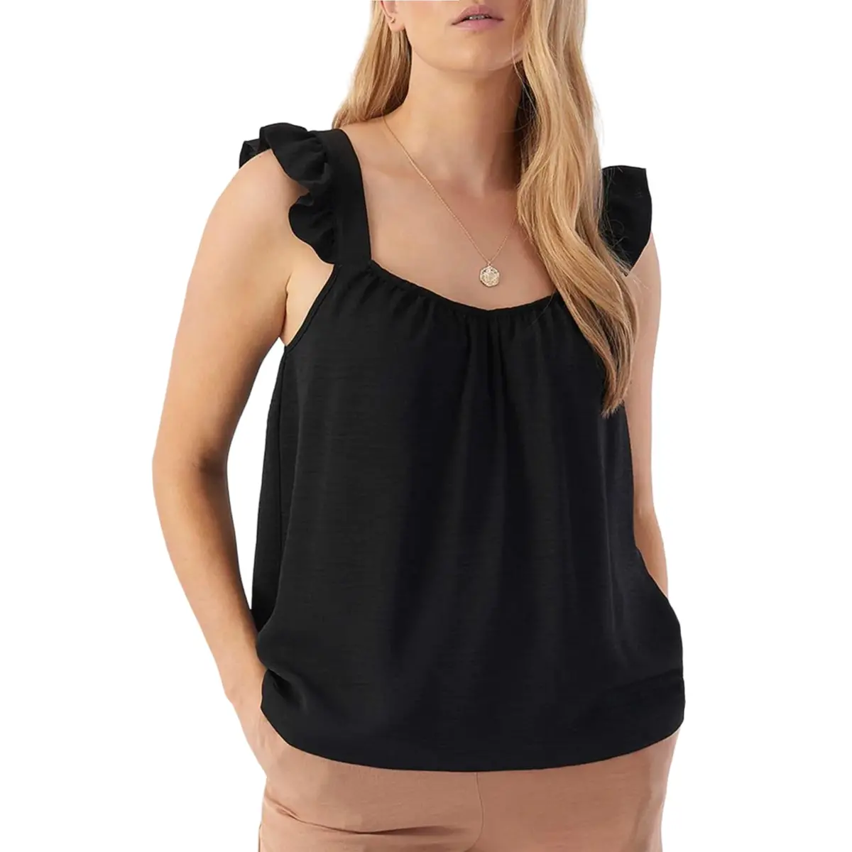 Rae Women's Hayley Ruffle Shoulder Strap Cami Top 1