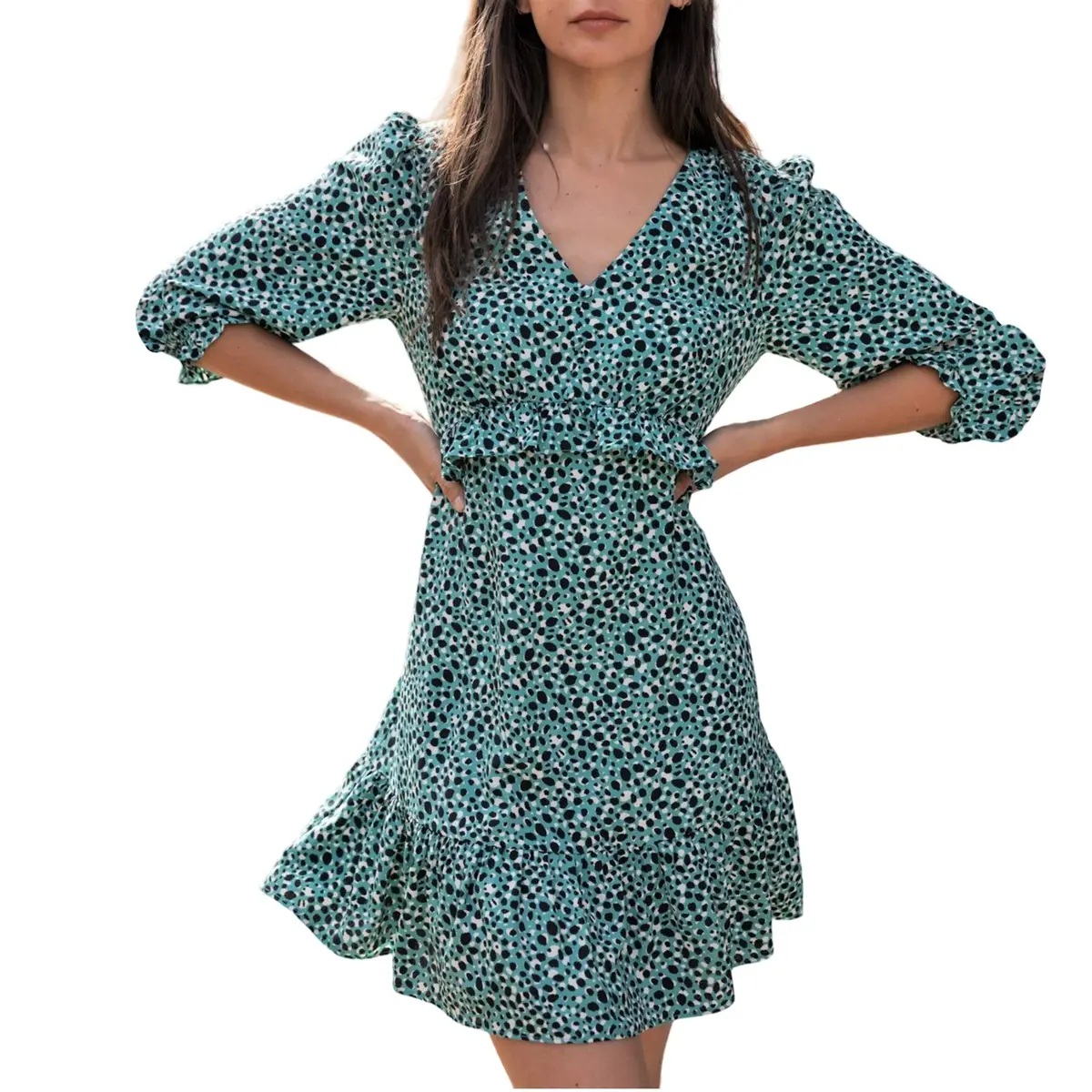 Rae Women's Leopard Print Ruffle Trim Tiered Mini Dress 1