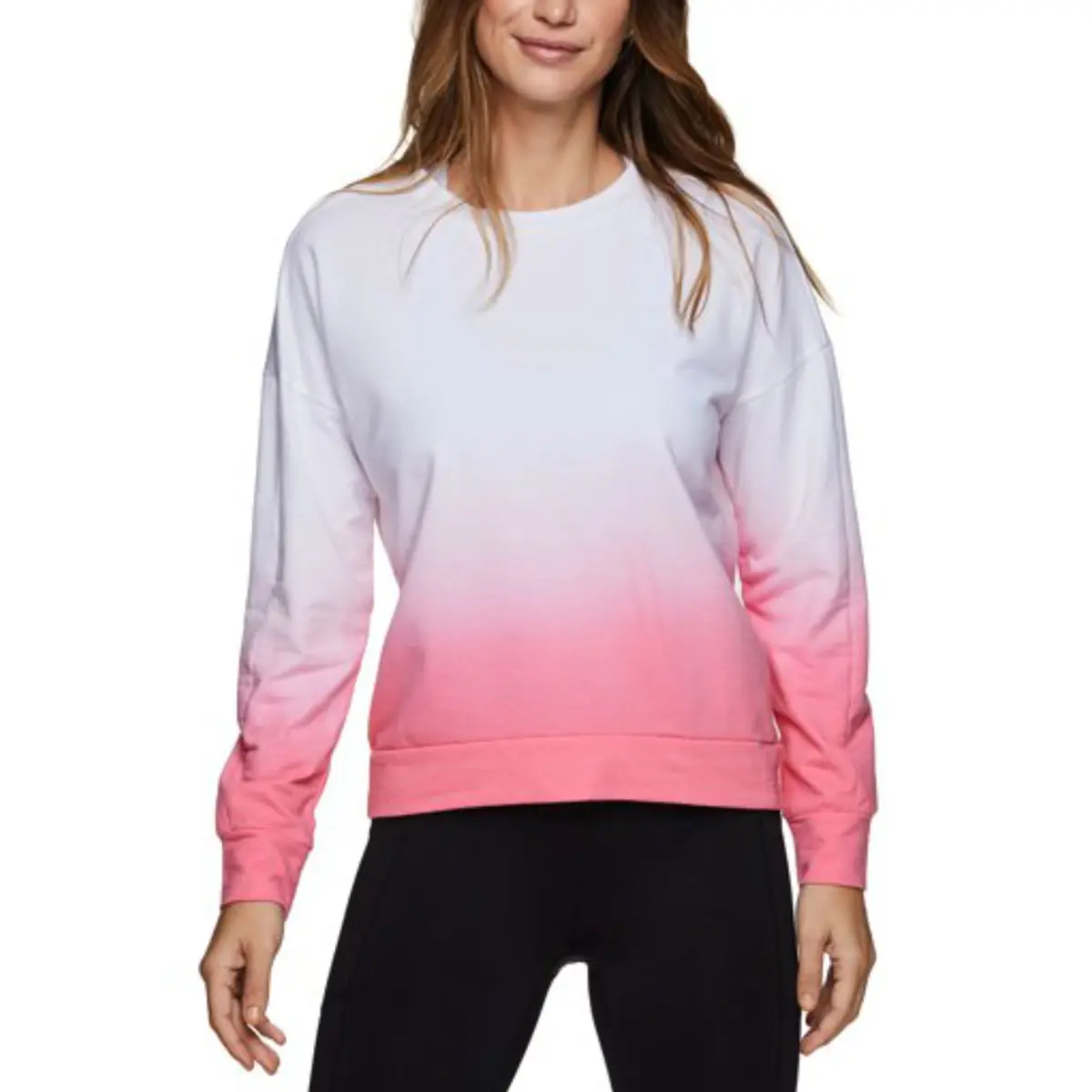 Rbx Women's Ombre Dip Dye Cotton French Terry Active Sweatshirt Pullover Top 1