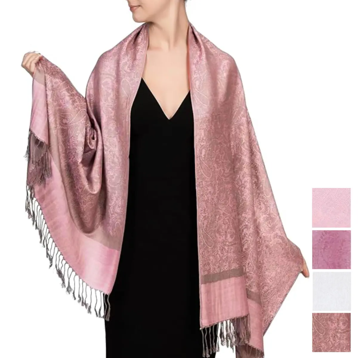 Women's Pashmina Reversible Paisley Fringed Shawl Evening Wrap 1