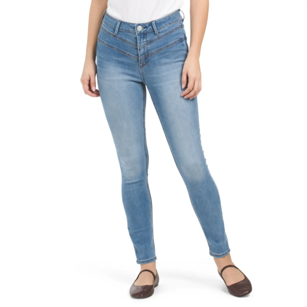 Seven7 Women's High Rise Chevron Details Denim Skinny Ankle Jeans 1
