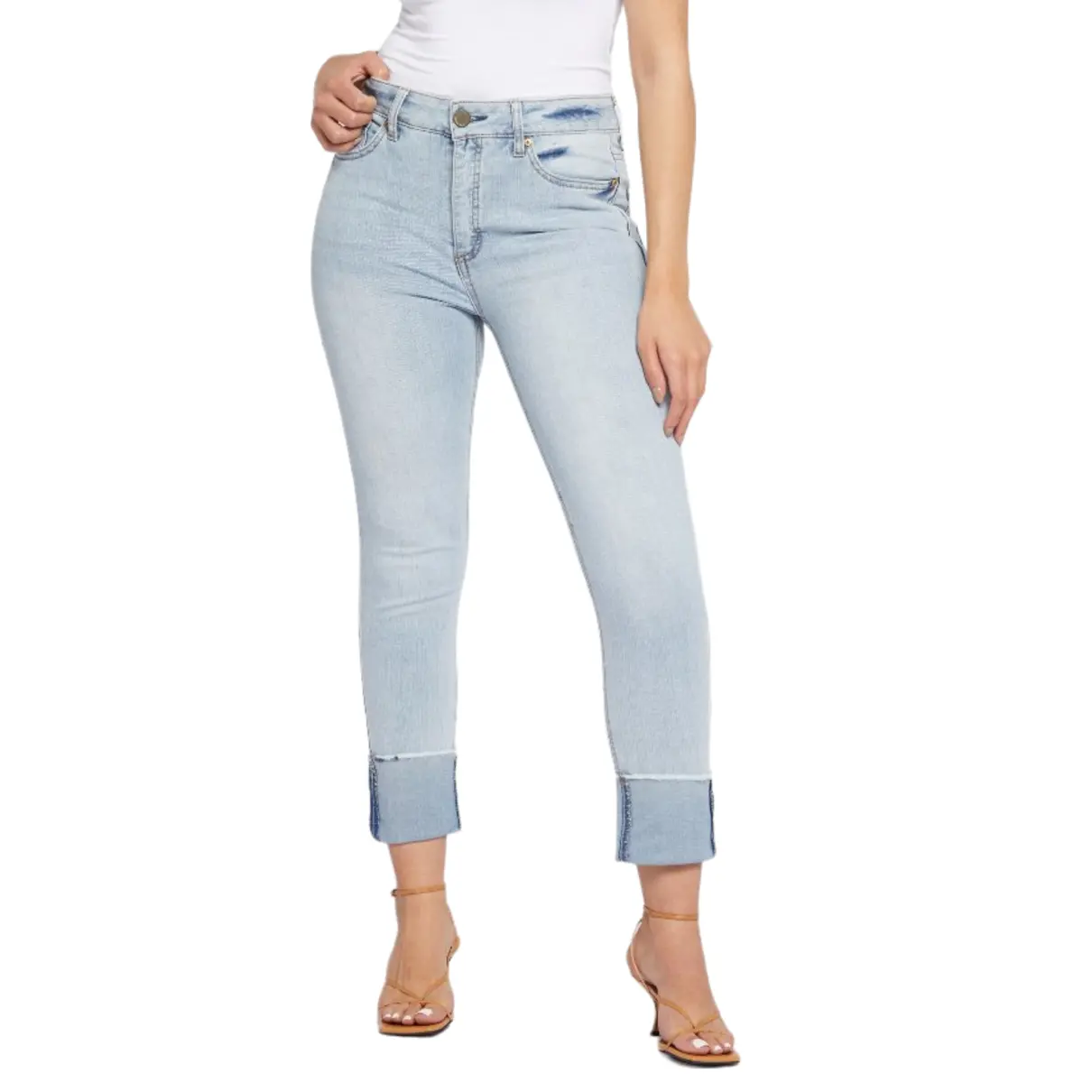 Seven7 Women's High Rise Slim Straight Boyfriend Cuffed Ankle Jeans 1