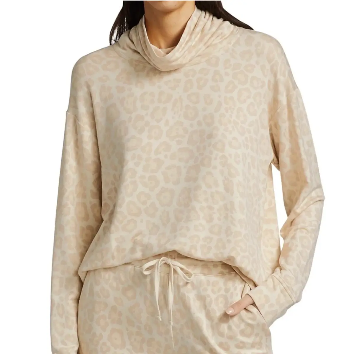 Splendid Women's Ultra Soft Leopard Print Cowl Neck Pullover Top Sweatshirt 1