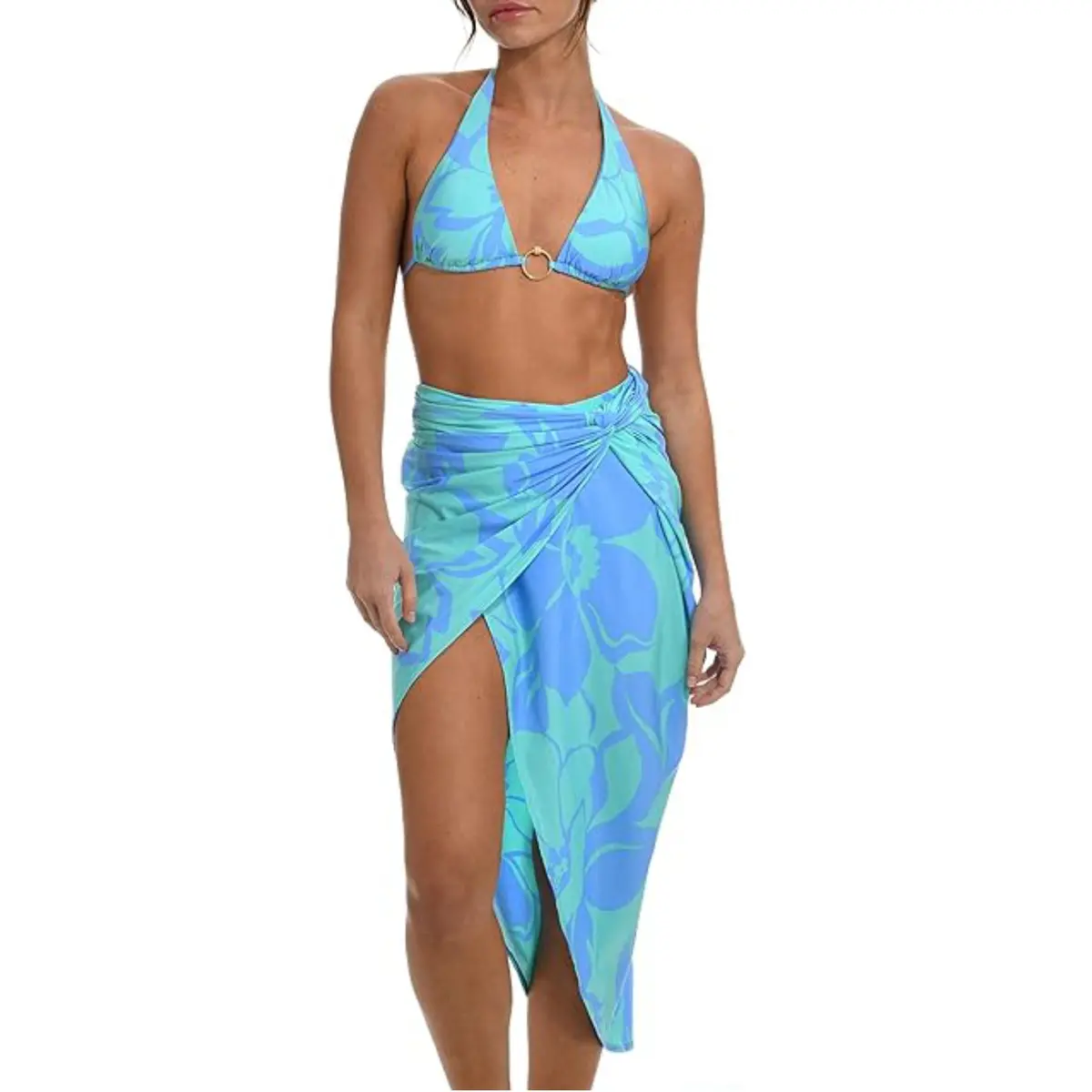 Sunshine 79 Women's Fresh Blooms Faux Wrap Floral Pool Beach Swim Cover-Up 1