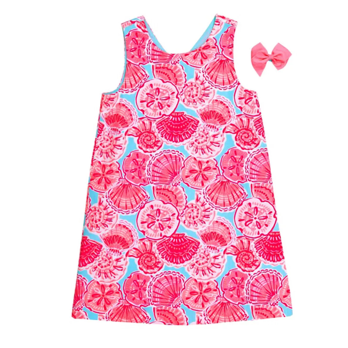 Tommy Bahama Girls Printed Cotton Shift Dress With Hair Clip 1