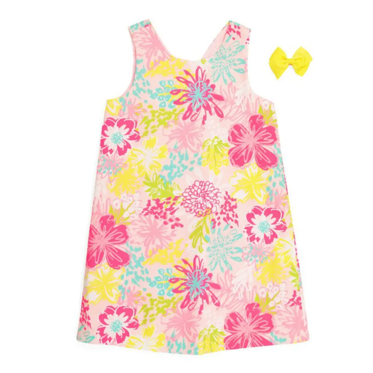 Tommy Bahama Girls Printed Cotton Shift Dress With Hair Clip 1