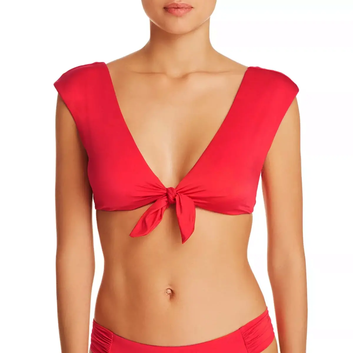 Trina Turk Women's Getaway Tie Front Solids Cap Sleeve Swim Bikini Top 1
