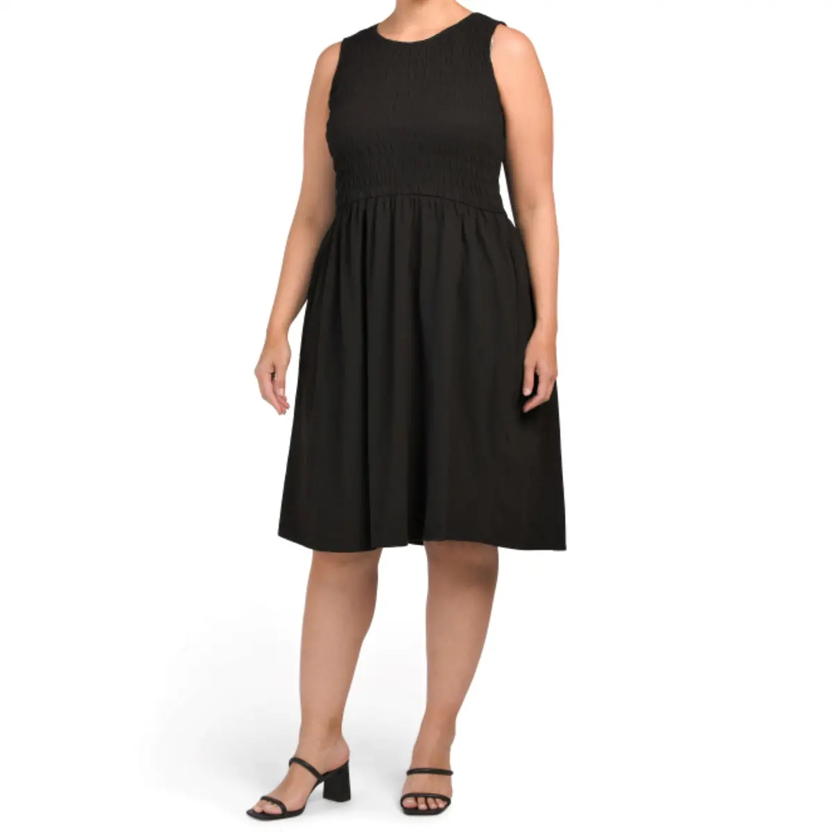 T Tahari Women's Plus Sleeveless Smocked Cotton Midi Dress 1