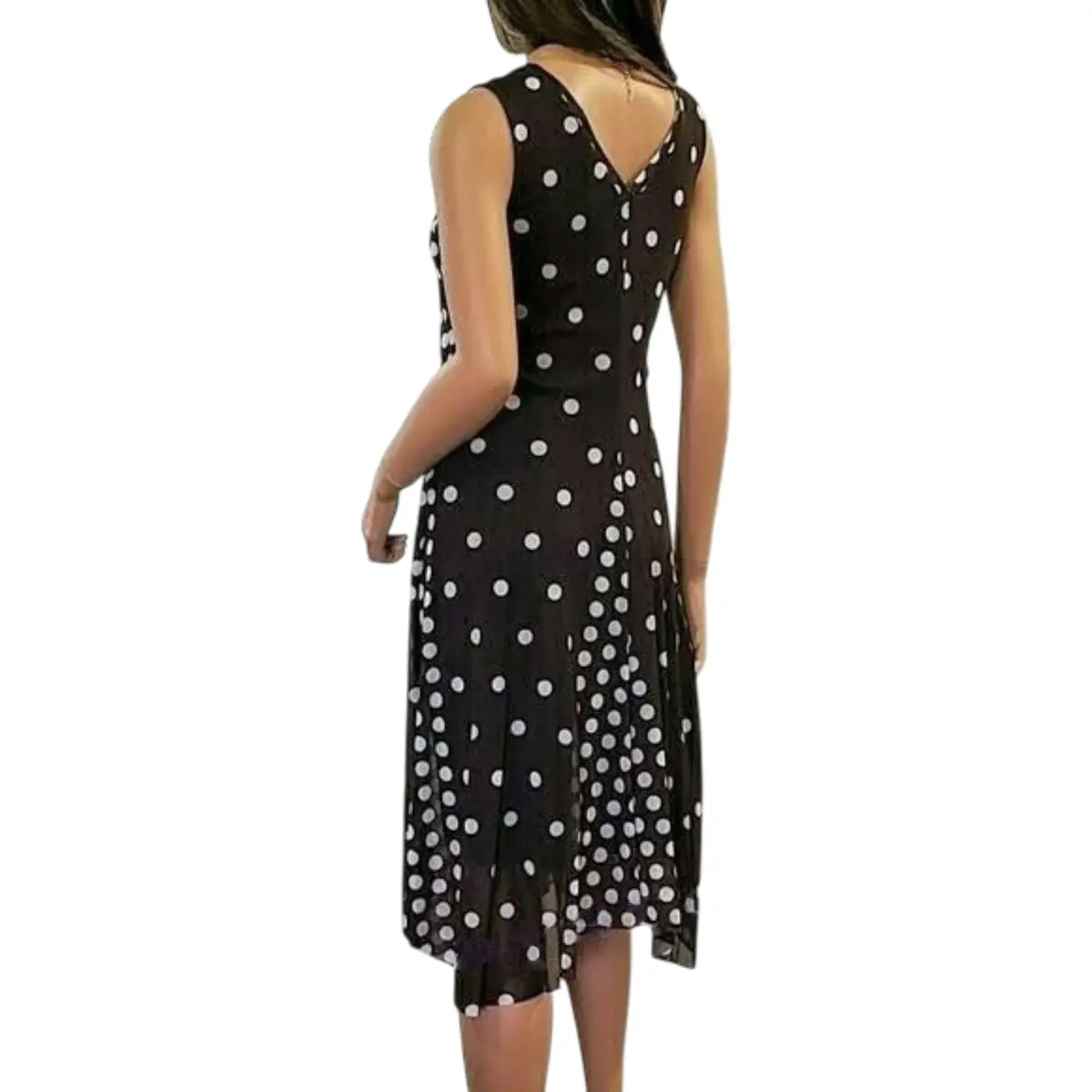 T Tahari Women's Polka Dot Print Sharkbite Hem Mesh Overlay Midi Dress 2