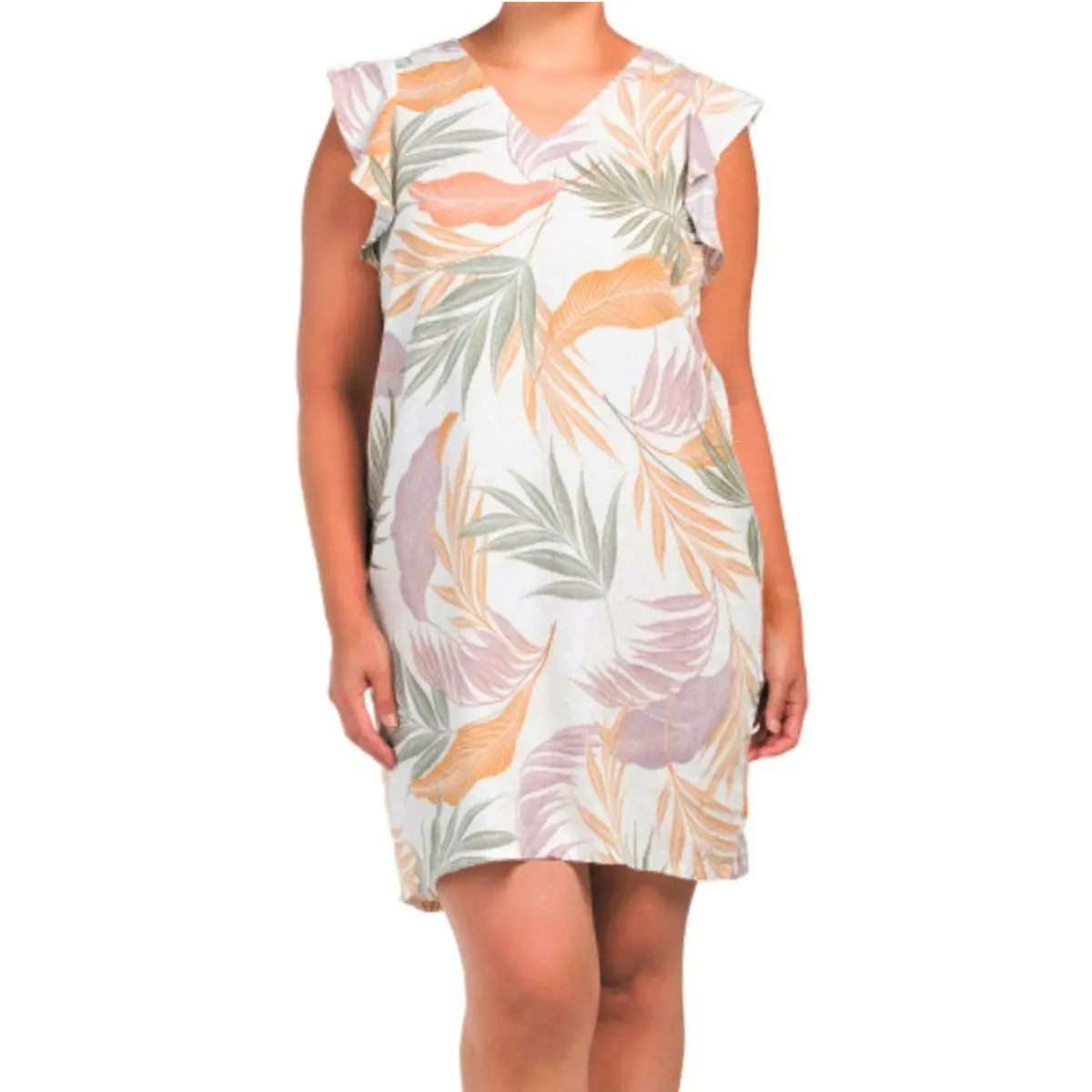 Tahari Plus Tropical Floral Print Linen Flutter Sleeve Shift Mini Dress 1