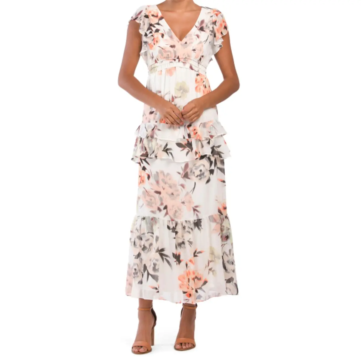 Taylor Ruffle Sleeve Tiered Floral Print Maxi Dress 1