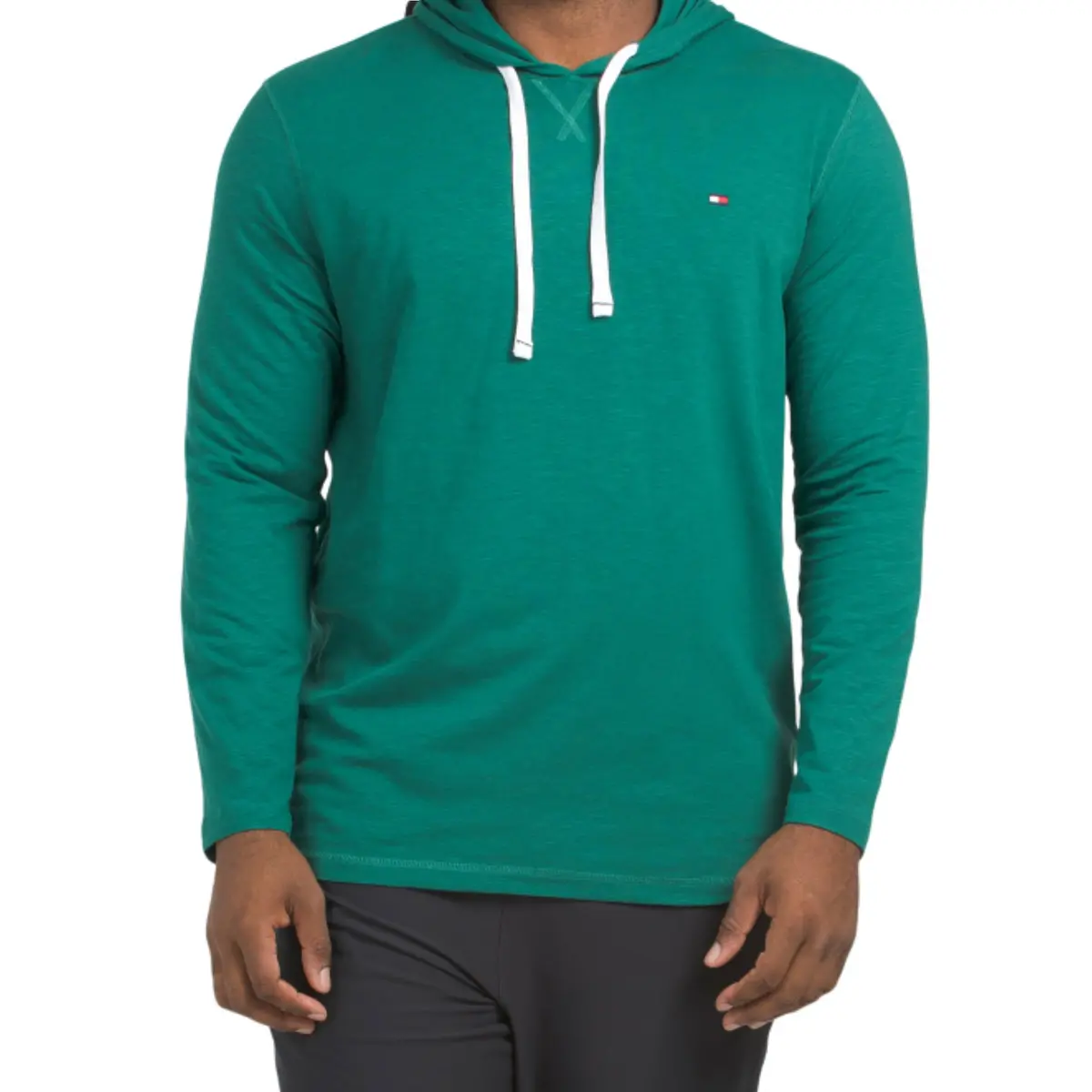 Tommy Hilfiger Men's Chest Logo Stretch Cotton Blend Jersey Drawstring Hoodie 1