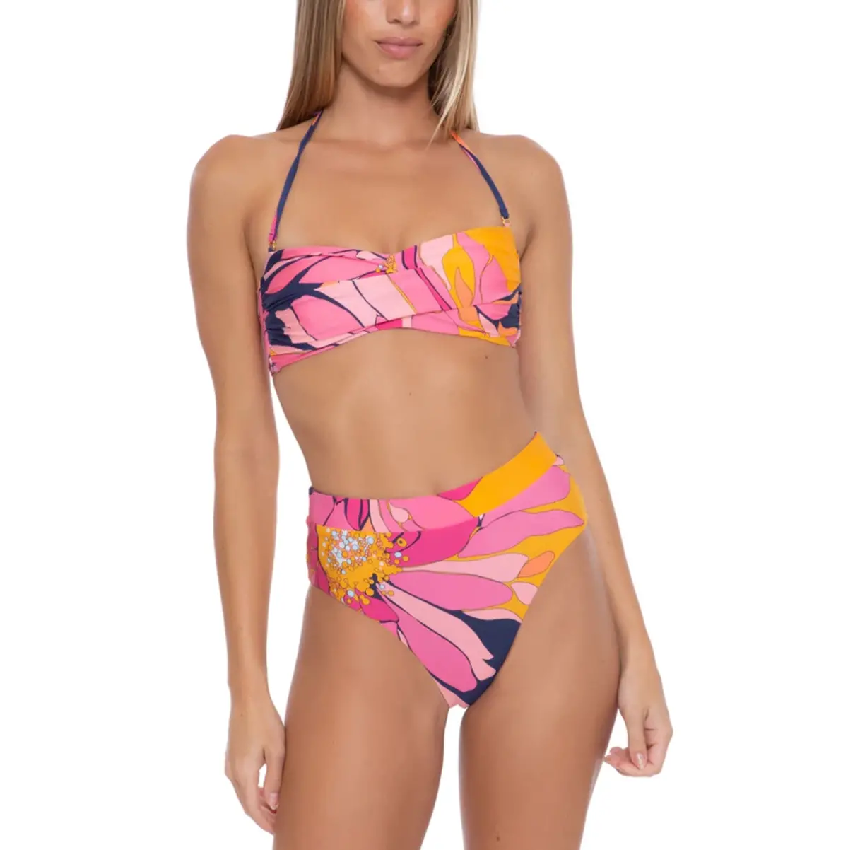 Trina Turk Women's Breeze Twist Front Swim Bandeau Bra And High-Waist Bikini Bottom Collection 1