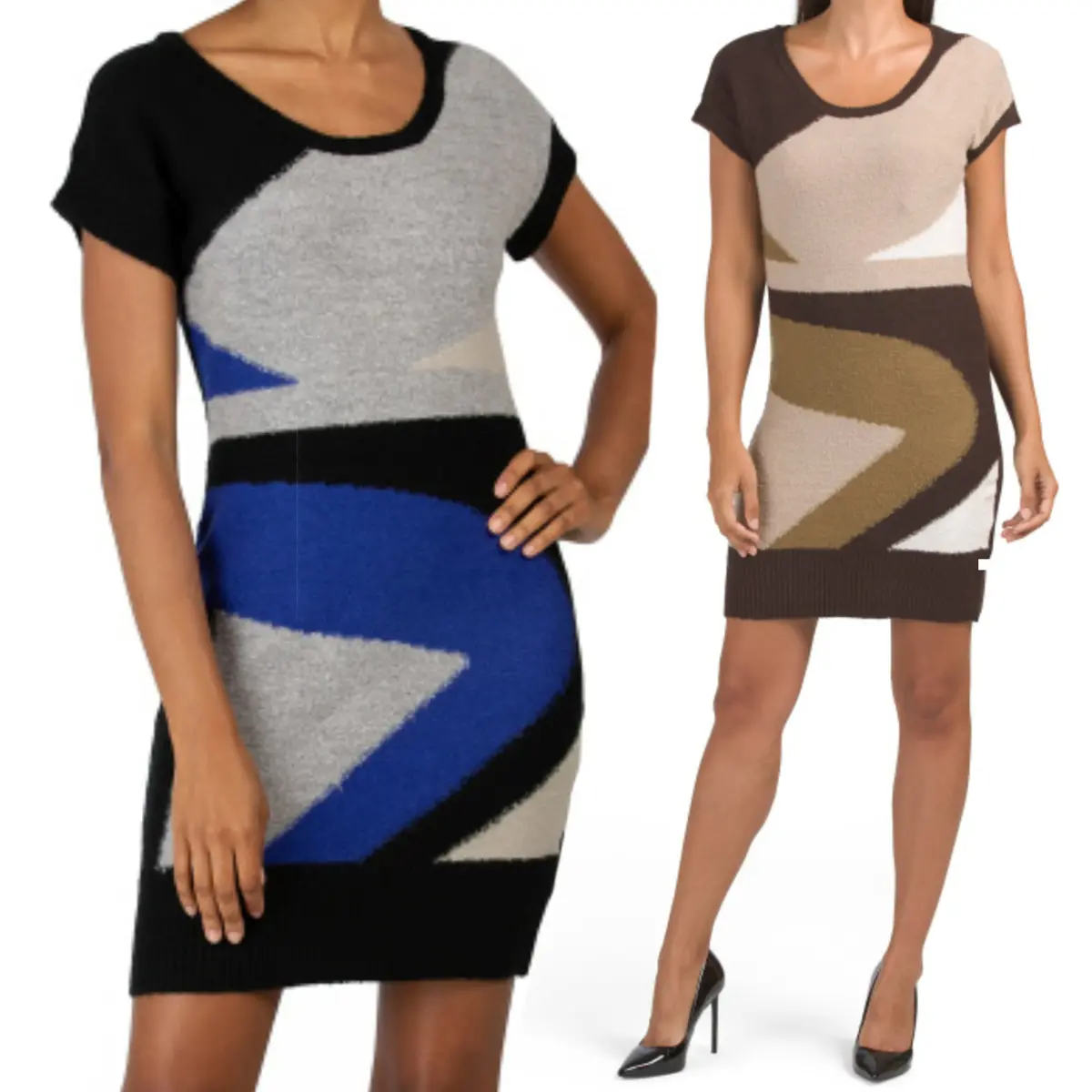 Vertigo Paris Women's Short Sleeve Abstract Print Knit Mini Dress 1