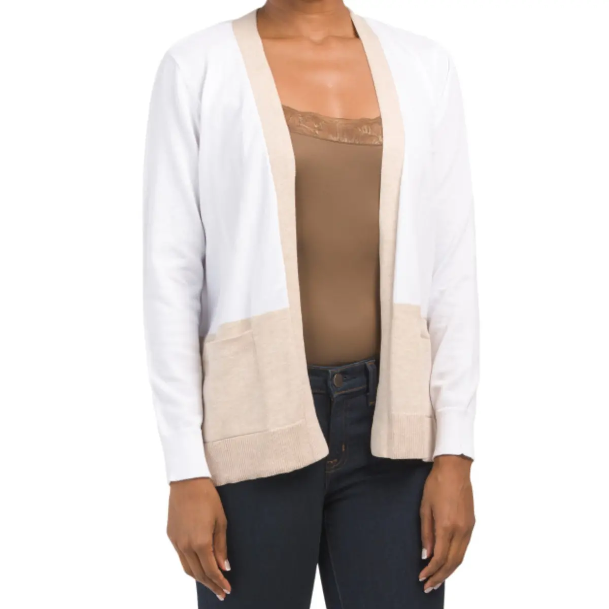 Verve Ami Women's Color Block Open Front Lightweight Knit Cardigan 1