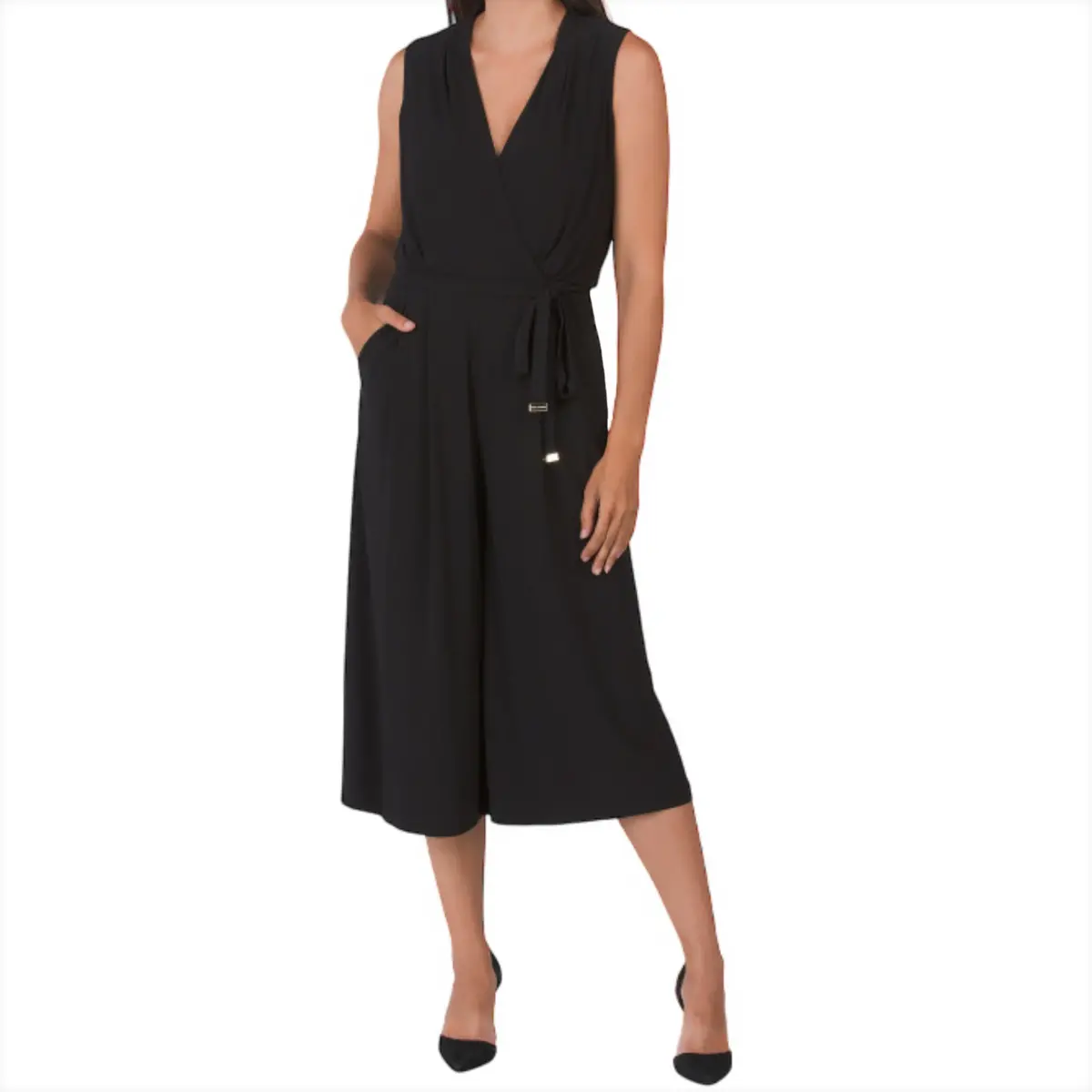 Vince Camuto Women's Surplice Front Pleated Wide Leg Mid-Length Jumpsuit 1