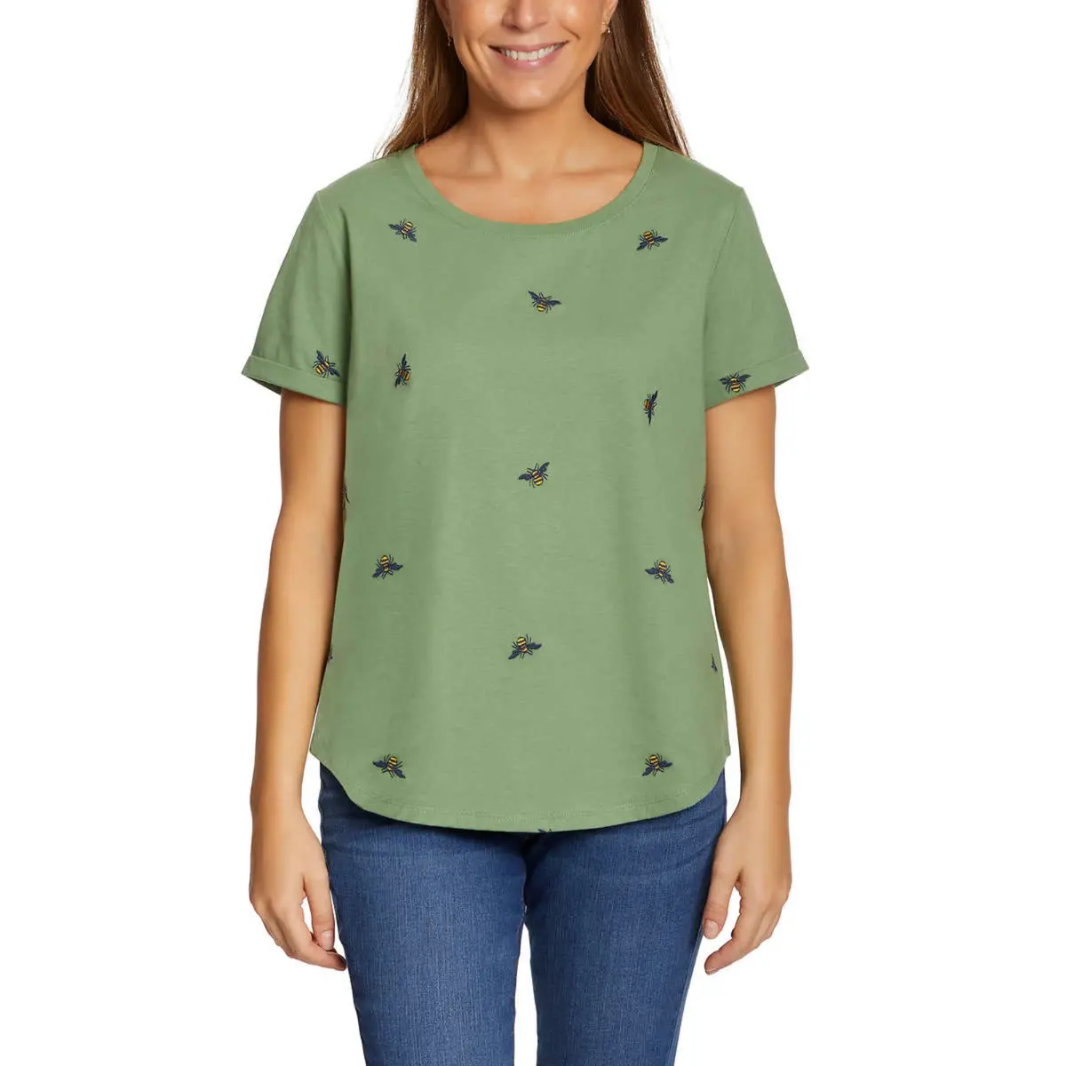 Vintage America Women's Bees Embroidered Relaxed Fit Tee Lightweight Cotton Blend T-Shirt 1