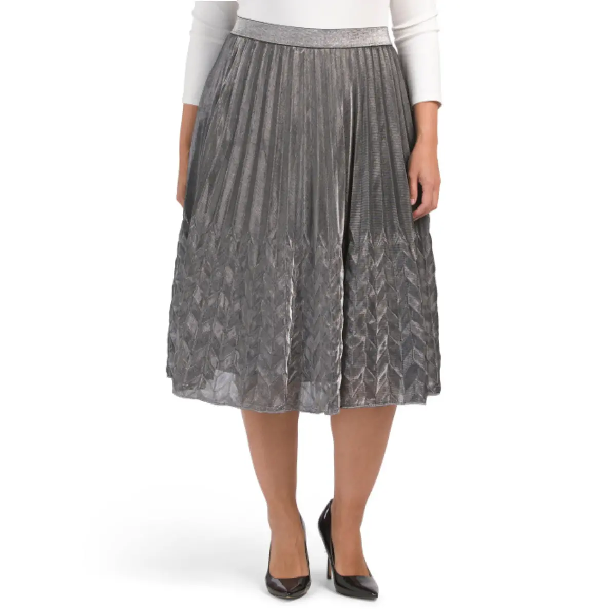 Wdny Women's Plus Metallic Shimmer Pleated Midi Skirt 1