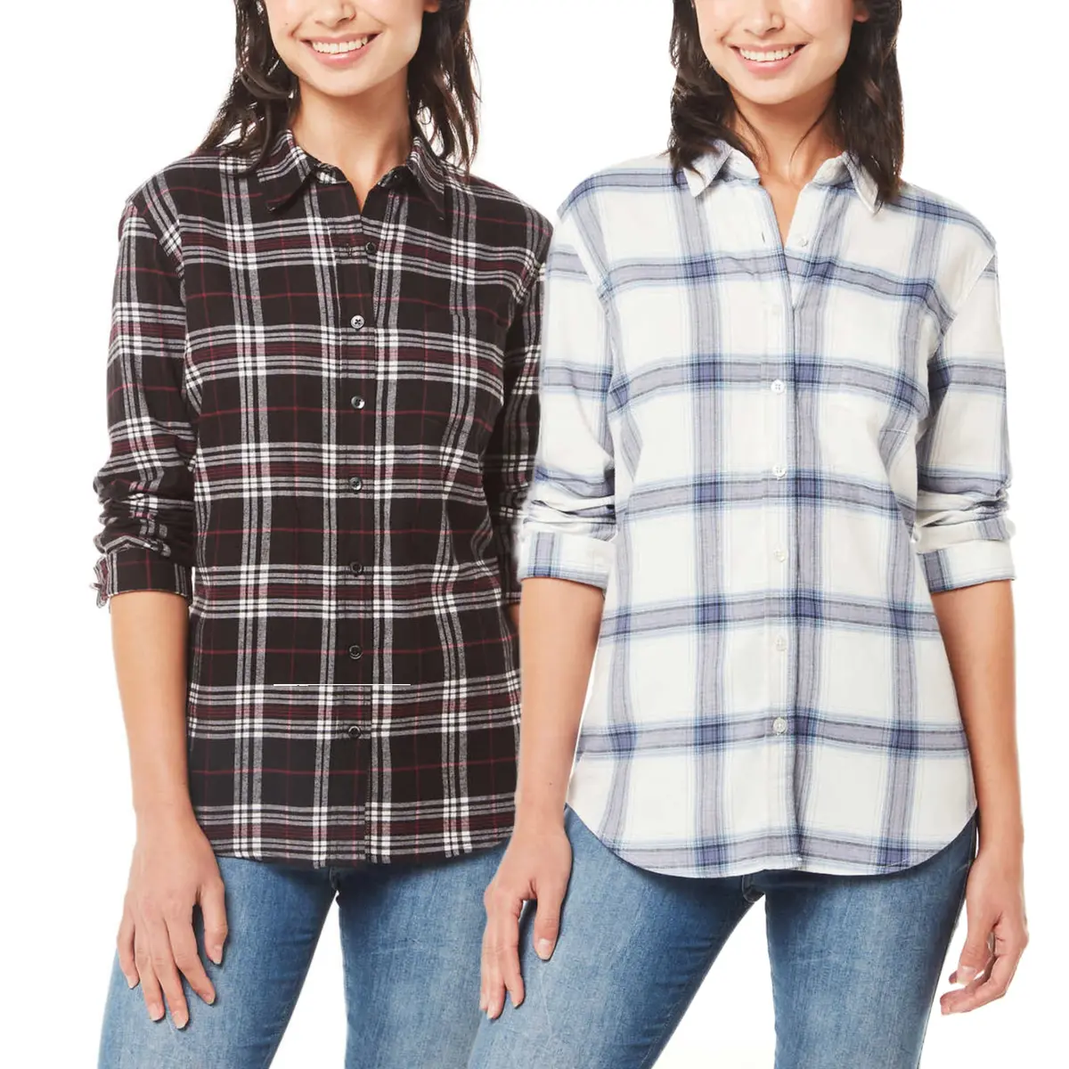 Weatherproof Vintage Women's Stretch Plaid Flannel Button Front Shirt 1