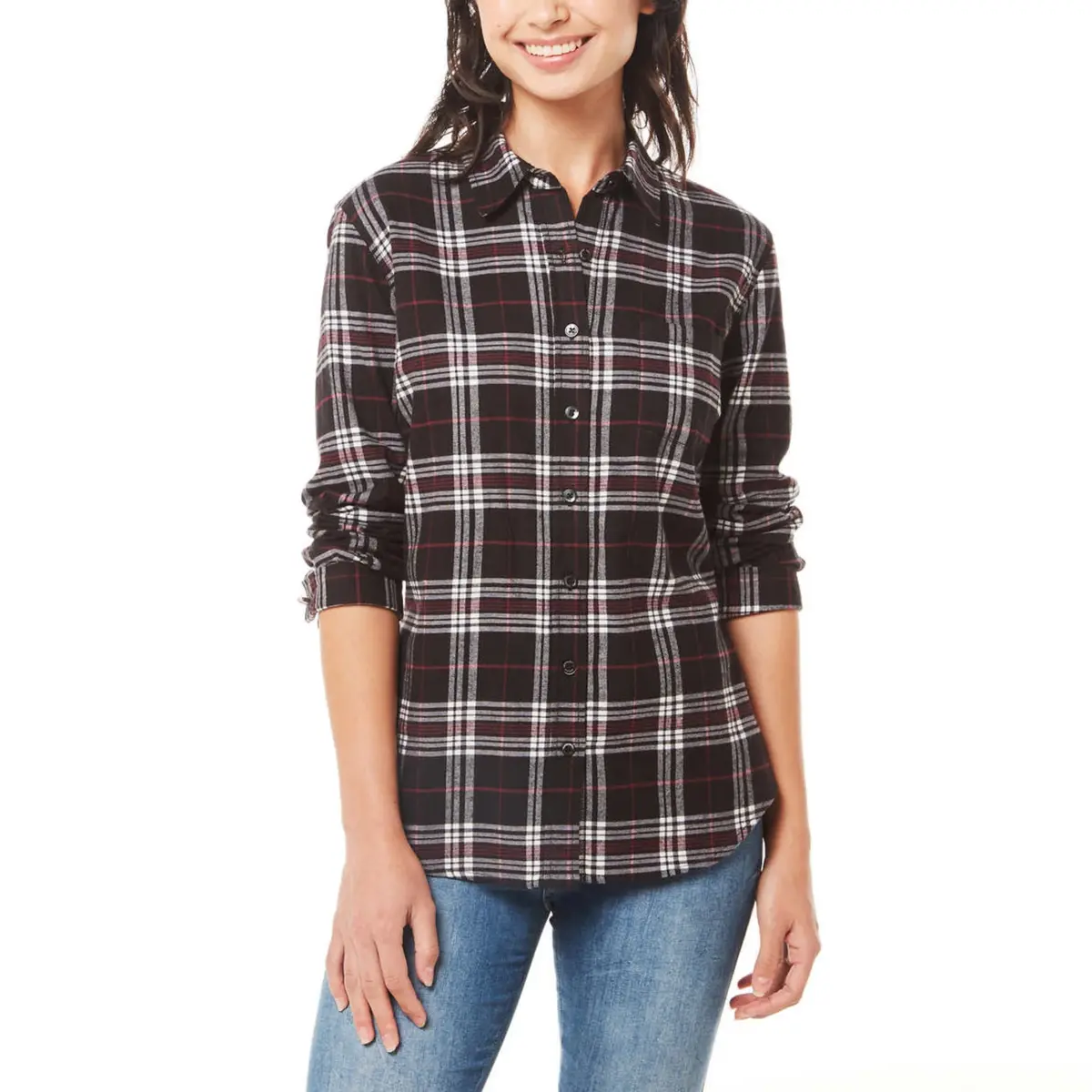 Weatherproof Vintage Women's Stretch Plaid Flannel Button Front Shirt 1