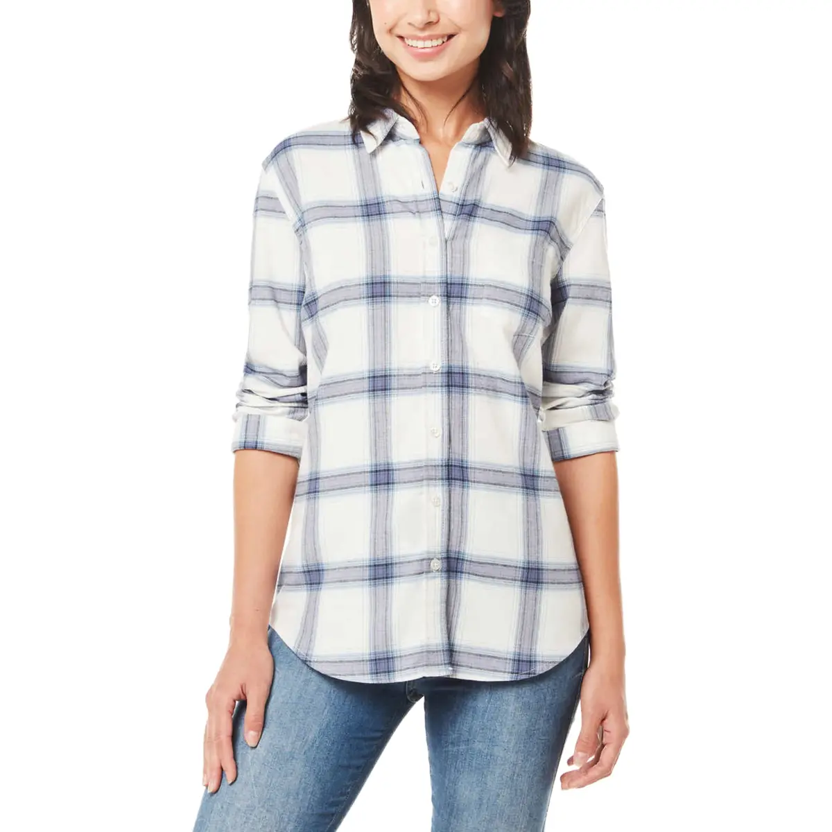 Weatherproof Vintage Women's Stretch Plaid Flannel Button Front Shirt 1