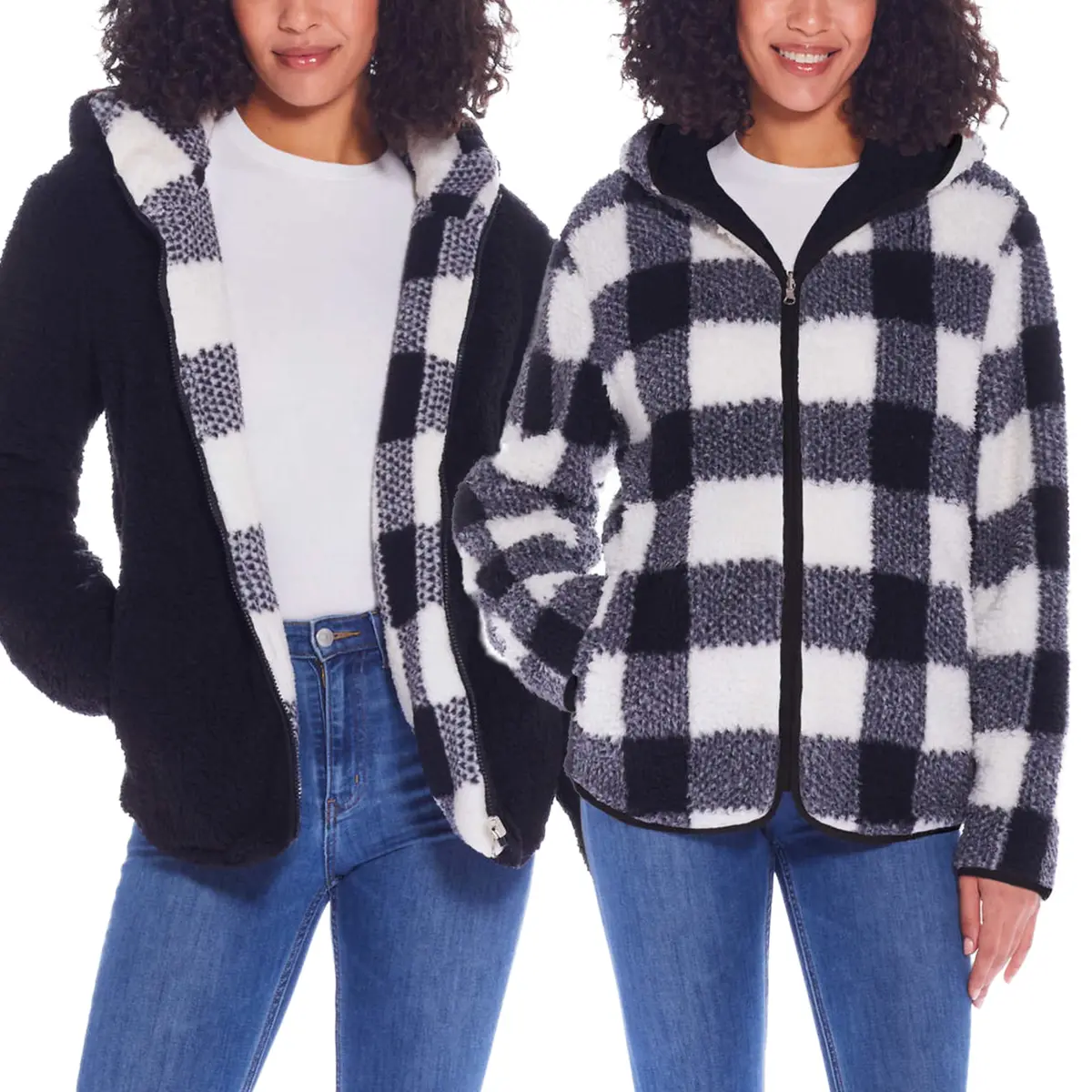 Weatherproof Women's Reversible Ultra Cozy Plush Fleece Plaid Jacket 1