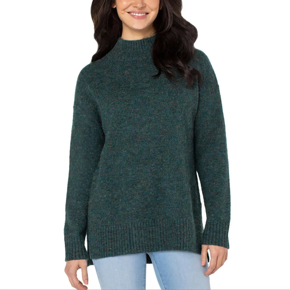 Well Worn Women's Mock Neck High Low Hem Cozy Soft Nep Yarn Sweater 1