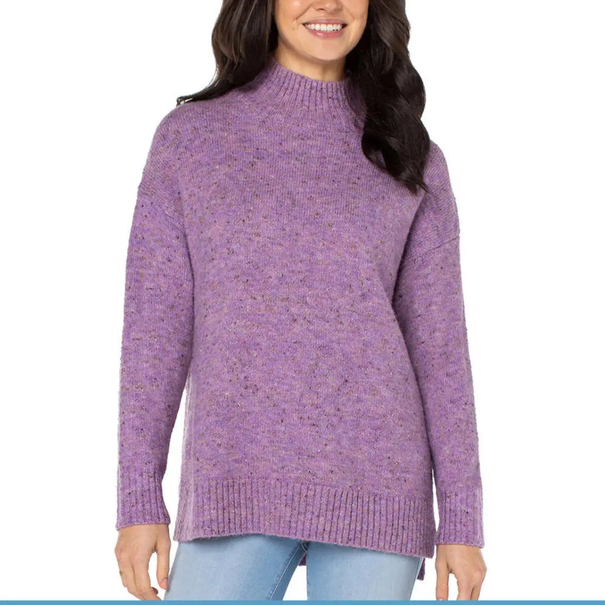 Well Worn Women's Mock Neck High Low Hem Cozy Soft Nep Yarn Sweater 1