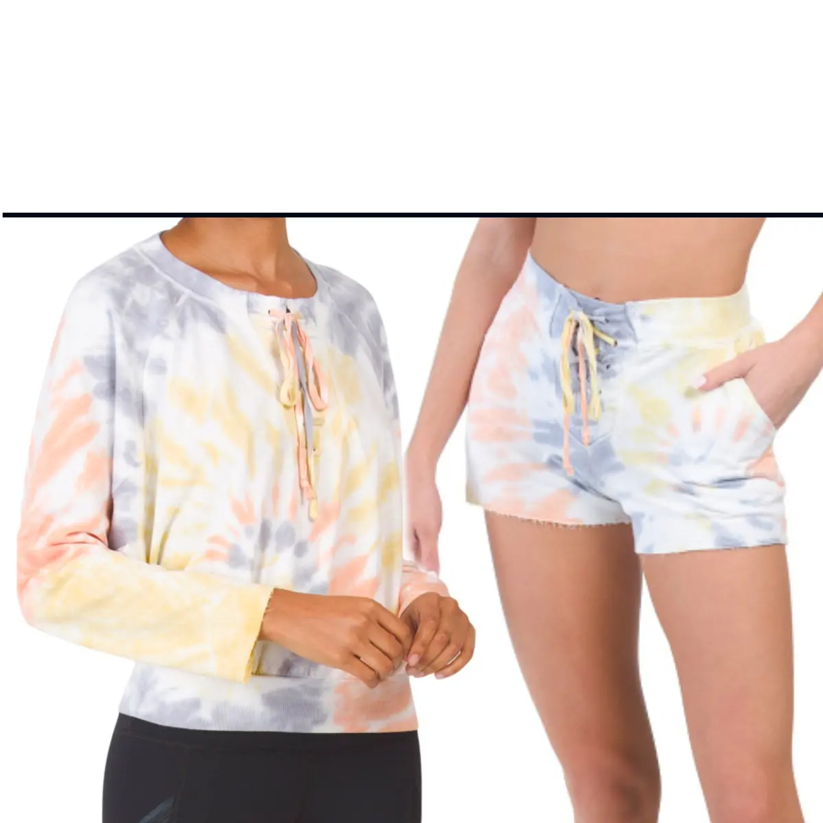 Young Fabulous & Broke Rowan Tie Dye Frayed Cuffs Sweatshirt Top & Shorts Collection 1