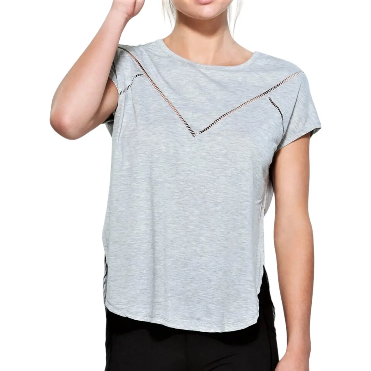 Yogalicious Women's Relaxed Fit High-Low Hem Embellished Active Top T-Shirt 1