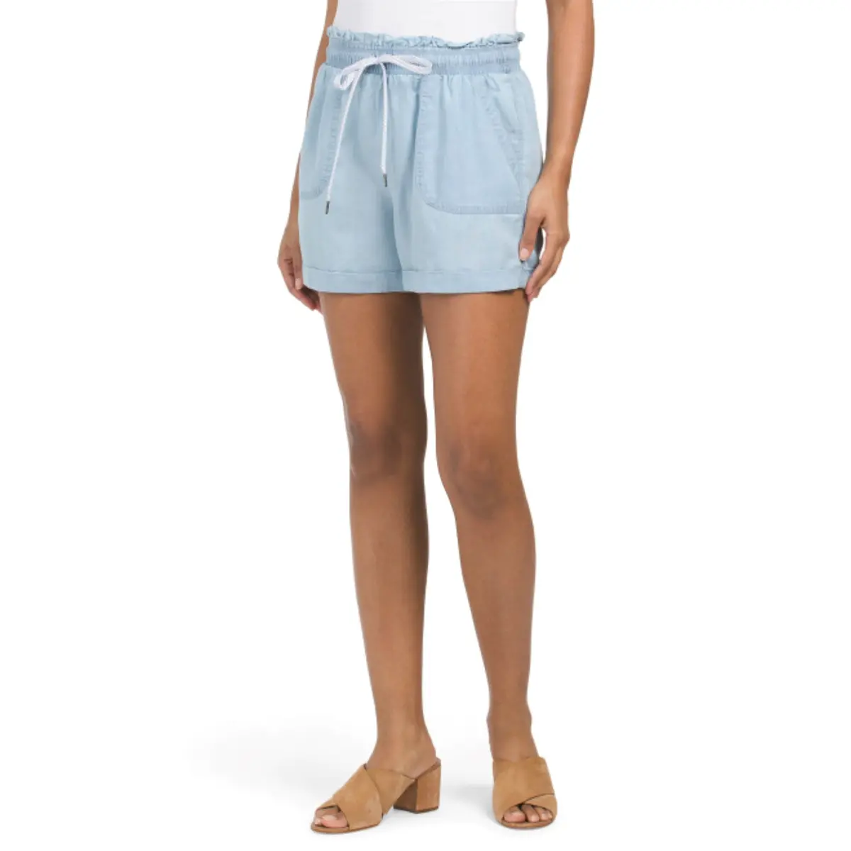 Zac & Rachel Women's High Rise Rolled Cuffs Paper Bag Waist Denim Shorts 1