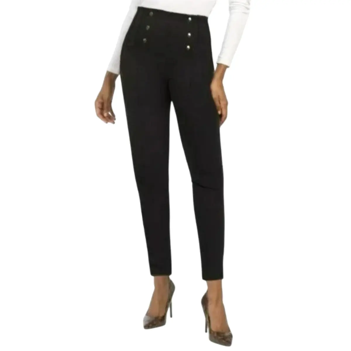 Zara Women's High Rise Button Accent Center Seam Stretch Dress Pants 1