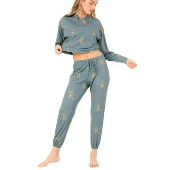 Onzie Soft French Terry Crop Pale Cacti Tiger Hoodie And Joggers Collection 1