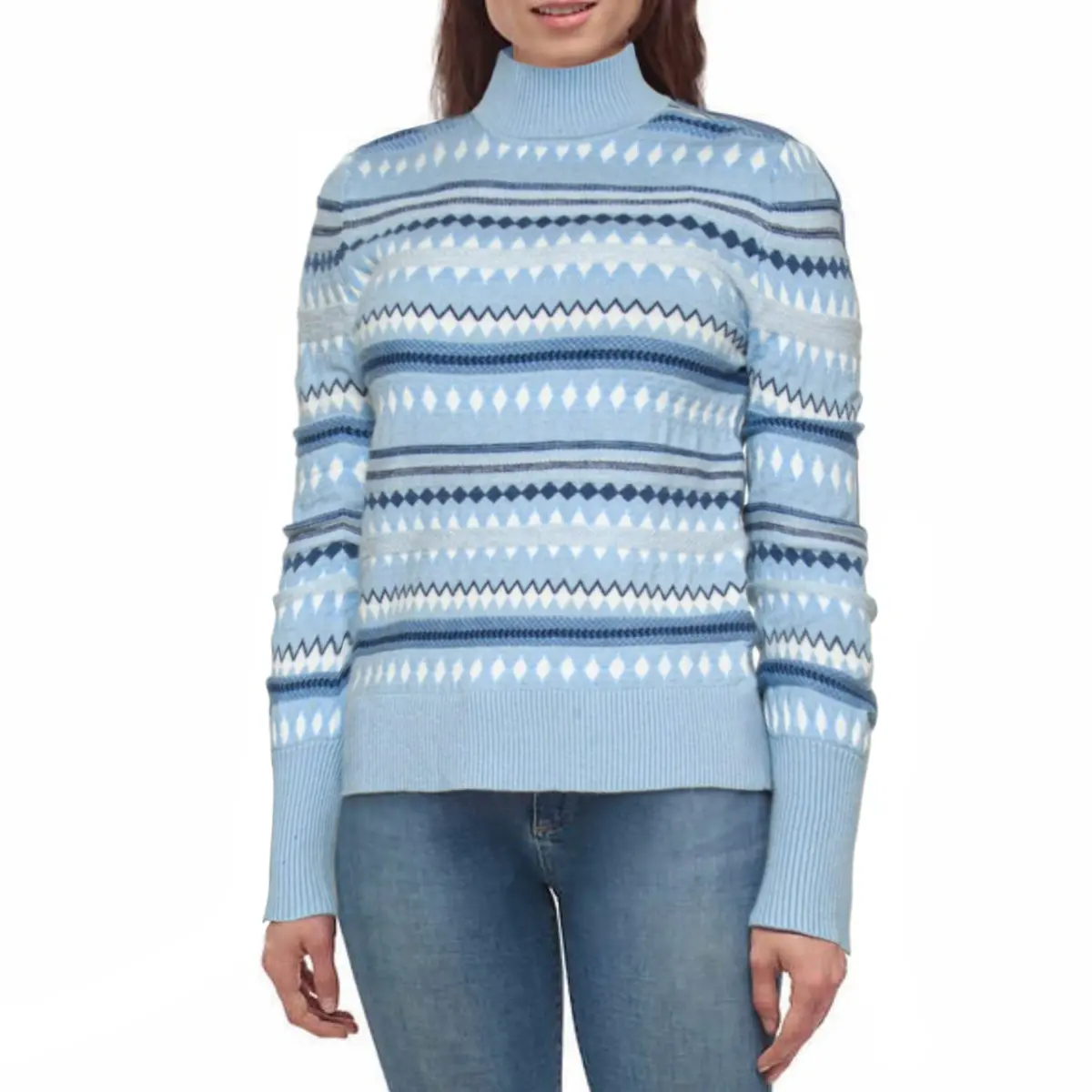 Aspen Women's Super Soft Knit Fair Isle Funnel Neck Sweater 3