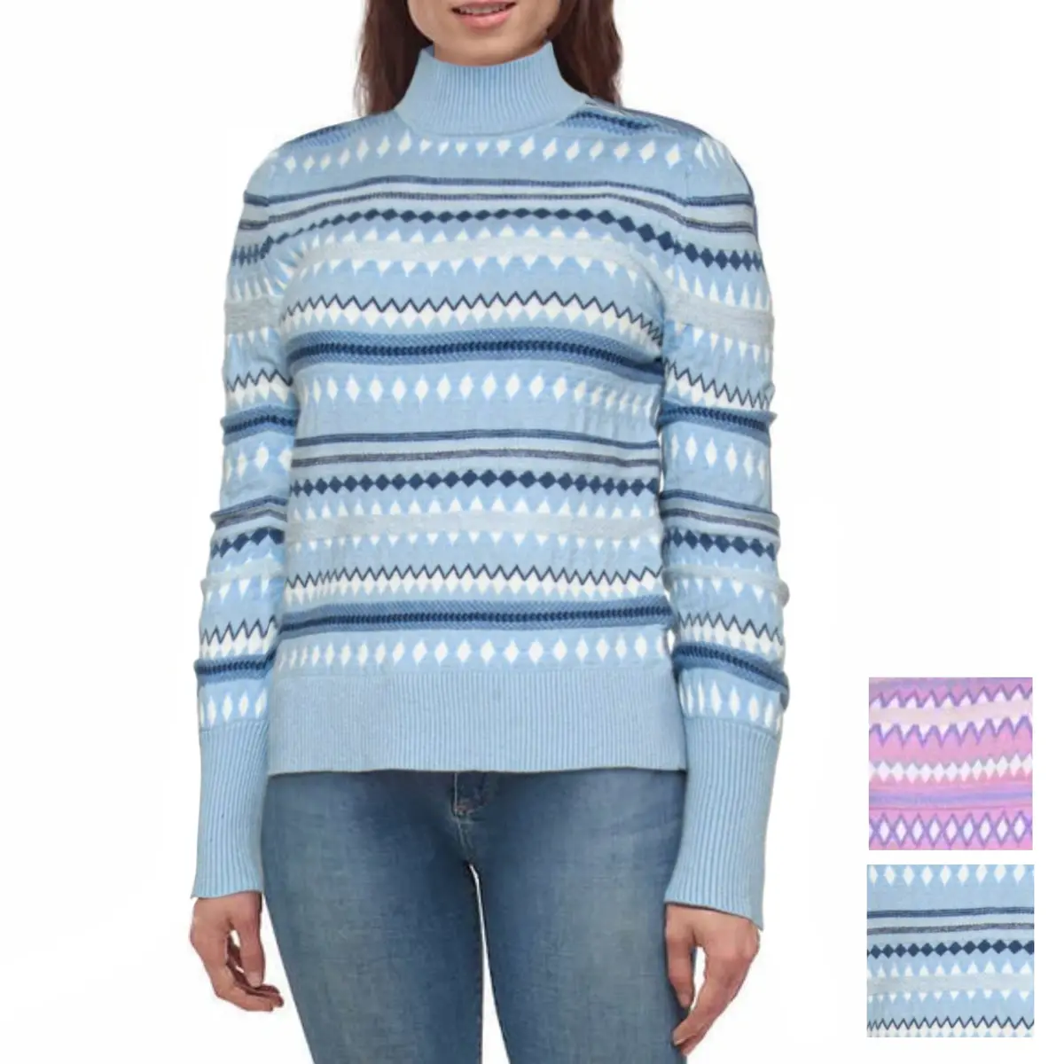 Aspen Women's Super Soft Knit Fair Isle Funnel Neck Sweater 1