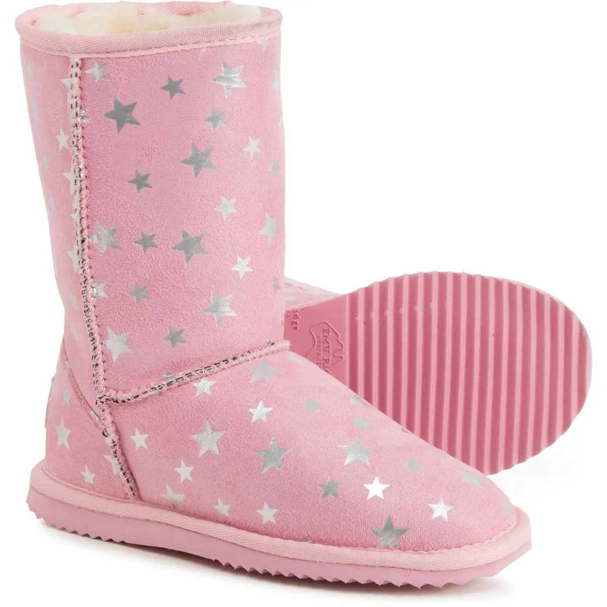 Emu Ridge Girls Stars Faux Suede With Plush Faux Fur Lining Metallic Stars Kirby Lo Winter Boots 1