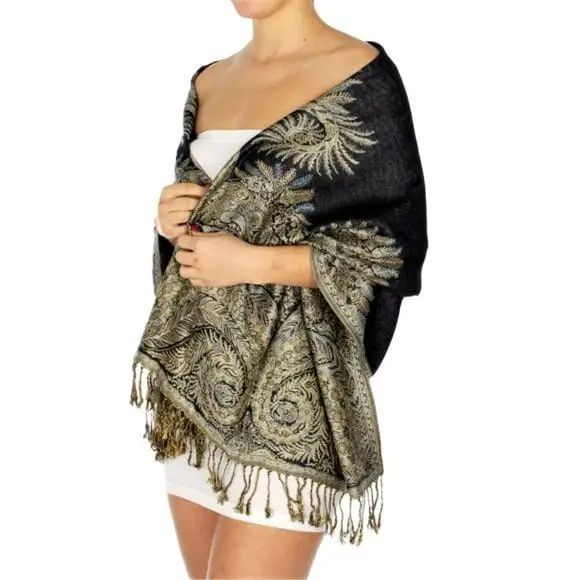 Women's Reversible Paisley Pashmina Shawl Evening Wrap 1