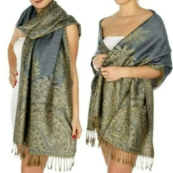 Gorgeous Reversible Paisley Pashmina Shawl Evening Wrap 1